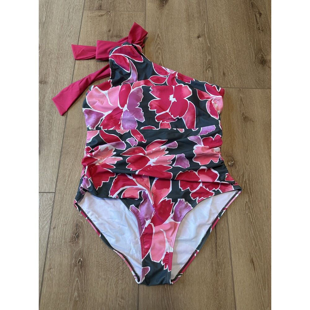 Women's Grace Karin One Shoulder One Piece Swimsuit XL Pink/Green Floral EUC!